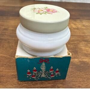 Avon White Milk Glass Cream Sachet Vanity Jar Décor Flower Lid Empty Container